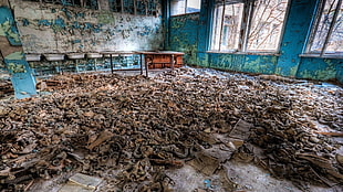 gray steel sink, interior, abandoned, window, room