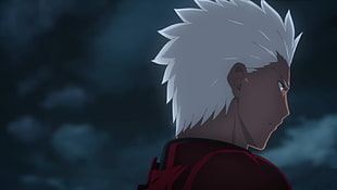white haired male anime character, Unlimited Blade Works