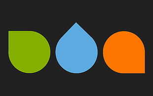 three green, blue, and orange logos, minimalism