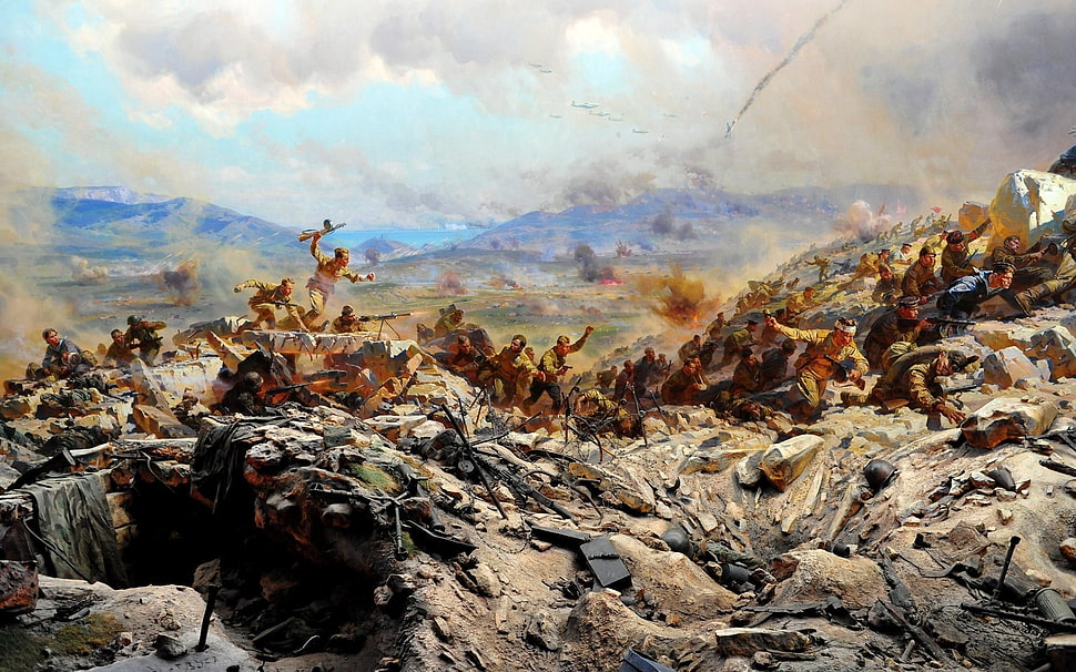 brown painting, military, war HD wallpaper