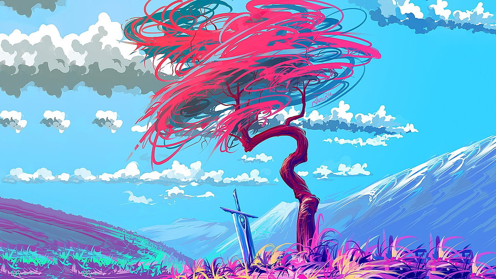 red tree sketch HD wallpaper