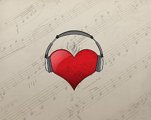 heart with gray and black wireless headphones clip-art HD wallpaper