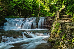 time-lapse photo of waterfall at daytime HD wallpaper