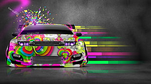 multicolored car illustration, car, Tony Kokhan, vehicle, colorful