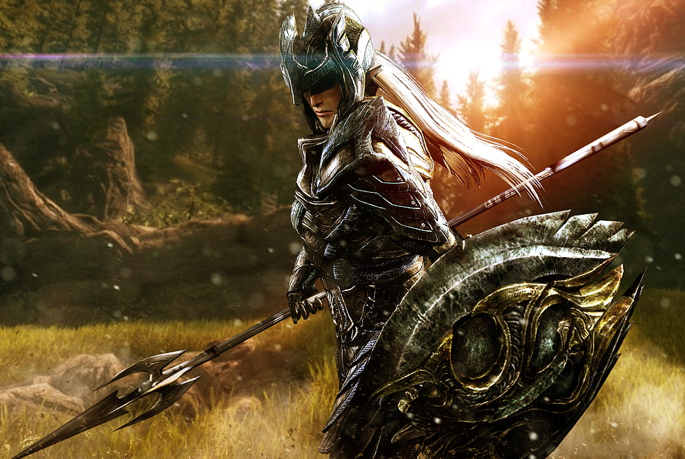 knight holding spear digital wallpaper, The Elder Scrolls V: Skyrim, ENB, video games HD wallpaper