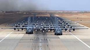 gray airline lot, Lockheed C-130 Hercules, aircraft, military aircraft, runway HD wallpaper