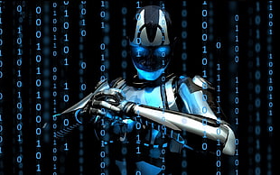 robot graphic artwork, binary, render