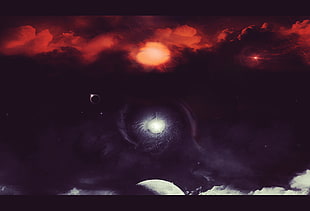 eclipse painting, sky, clouds, space