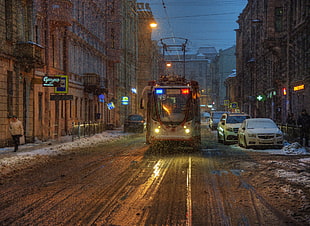 white bus, St. Petersburg, cityscape, tram, vehicle