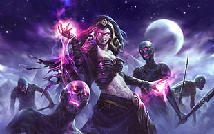 female witch controlling corpse animated wallpaper