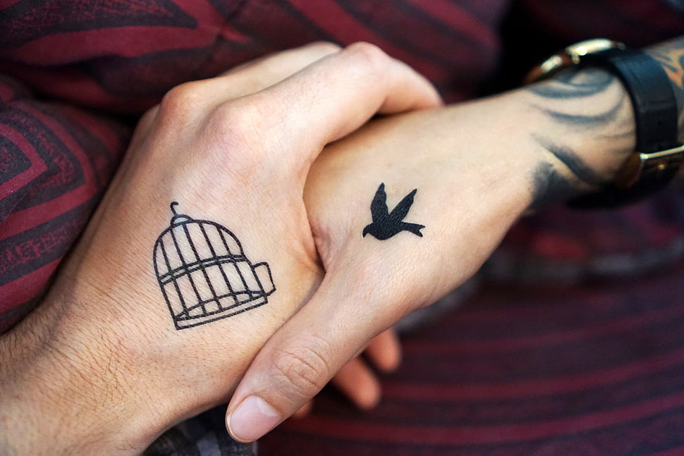 Birdcage tattoo black open birds two  Simple bird tattoo Birdcage tattoo Bird  tattoo back