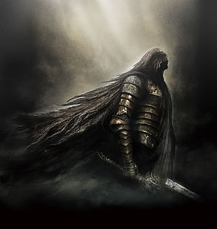 painting of long haired knight