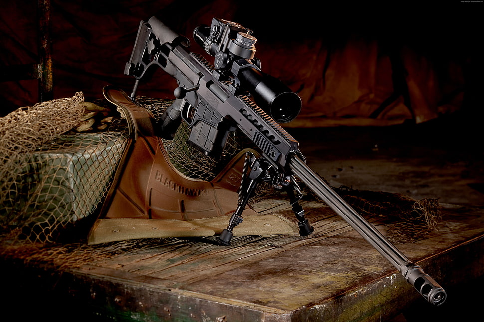 black assault rifle HD wallpaper