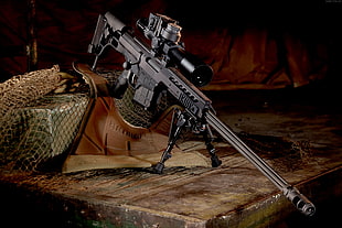 black assault rifle HD wallpaper