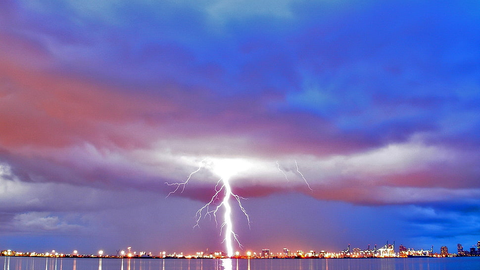 panoramic photo of lightning HD wallpaper