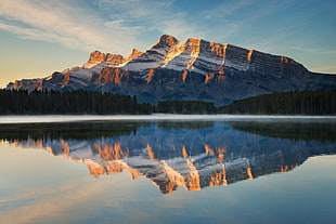 grey mountain, nature, Canada, landscape, lake