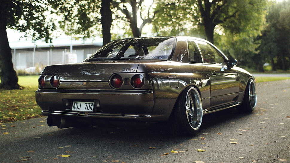black coupe, car, Nissan Skyline R32, Stance, tuning HD wallpaper