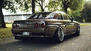 black coupe, car, Nissan Skyline R32, Stance, tuning