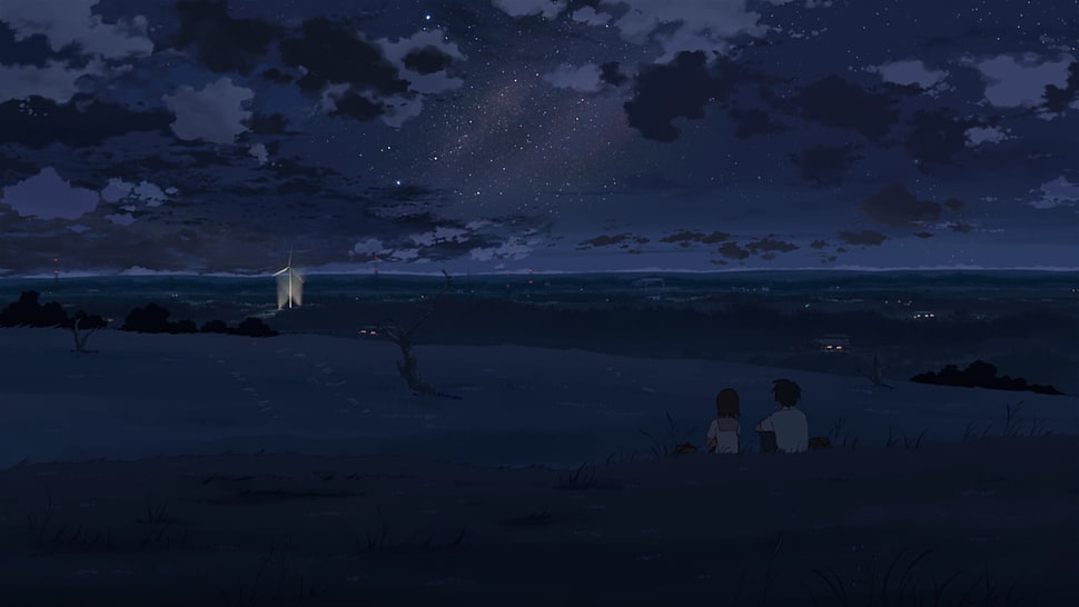 anime character movie scene, 5 Centimeters Per Second, sky, anime, night HD wallpaper