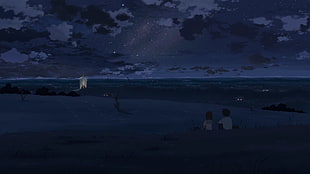 anime character movie scene, 5 Centimeters Per Second, sky, anime, night