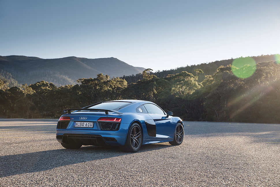 blue Audi sports coupe HD wallpaper