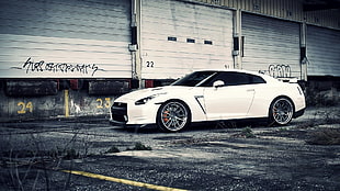white coupe, Nissan GT-R, Nissan, car, vehicle