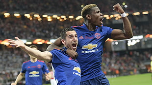 men's blue crew-neck shirt, Paul Pogba, soccer, Manchester United  HD wallpaper