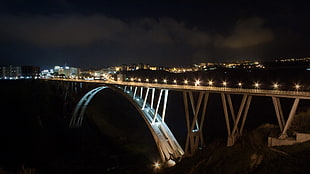 gray bridge far at the cities during night time, catanzaro HD wallpaper