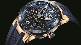 round black case analog watch, watch, luxury watches, Ulysse Nardin HD wallpaper