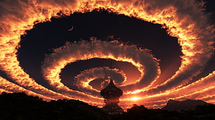 white clouds and mountain during golden hour photo