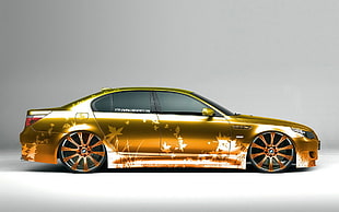 gold BMW E60 sedan, race cars