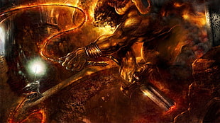 taurus monster with flaming whip HD wallpaper