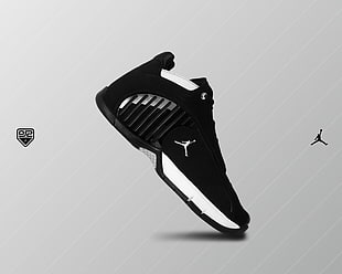 black and white Air Jordan basketball shoe HD wallpaper