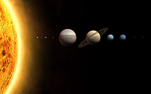 four assorted planets, space, planet, Earth, Mars