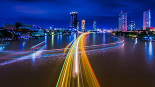 timelapse photography of city at night, chao phraya river