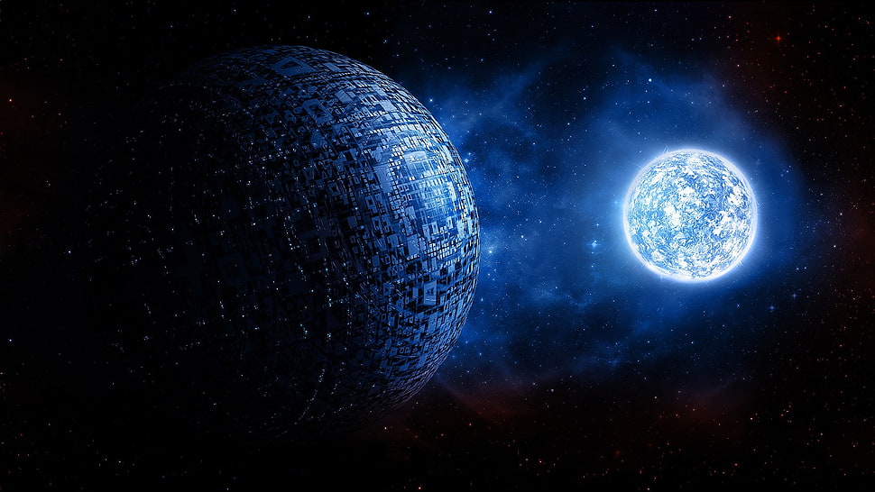 blue star, digital art, sphere, ball, 3D HD wallpaper