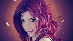 female with red hair digital wallpaper