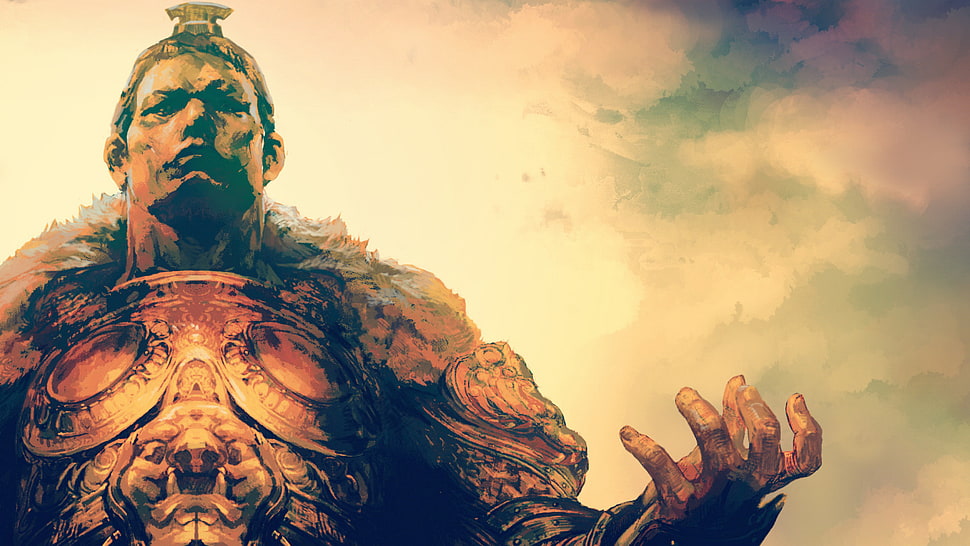 brown and black abstract painting, warrior HD wallpaper