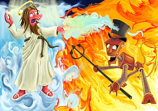 angel and demon fighting illustration, Futurama, cartoon