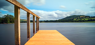 brown wooden sea dock, llangorse lake HD wallpaper