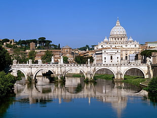 white concrete bridge, architecture, city, Rome, Italy HD wallpaper
