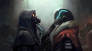 two man pointing guns on each other digital wallpaper, Lost Planet, artwork, science fiction, video games