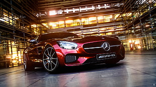 red Mercedes-Benz coupe, Mercedes-Benz, Mercedes-AMG, car, reflection