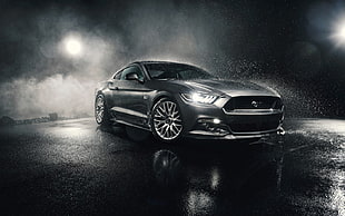 black sports car, Ford, car, vehicle, Ford Mustang