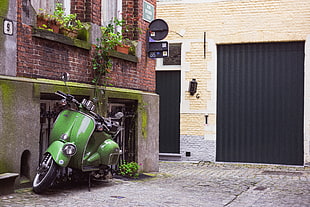 classic green motor scooter HD wallpaper