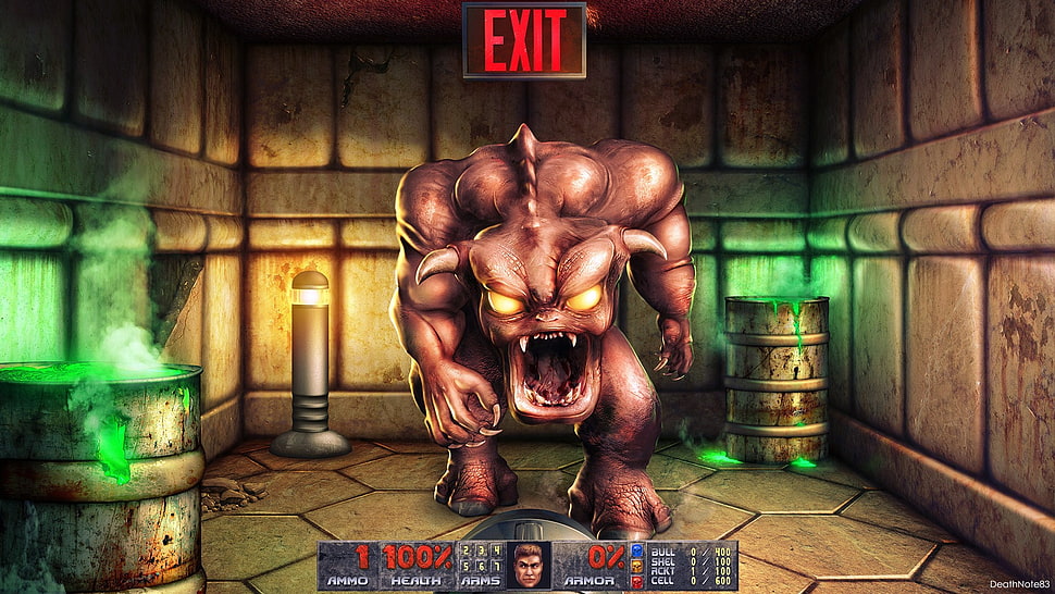 brown monster game application, Doom (game), fan art, video games, digital art HD wallpaper