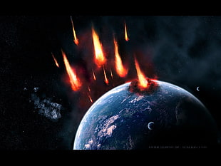 meteorite screengrab, asteroids, space art, apocalyptic, digital art HD wallpaper