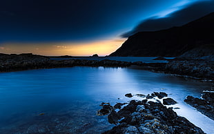 Sea​​,  Rocks,  Sky,  Night HD wallpaper