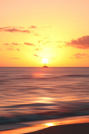 silhouette of ship, Ship, Horizon, Dawn