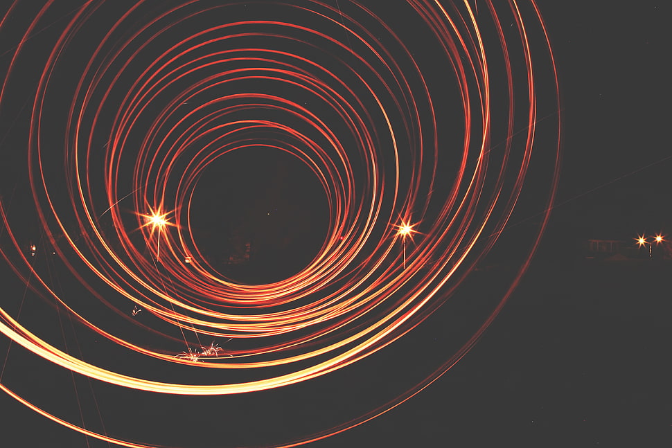 red spiral decor, Exposure, Circles, Dark HD wallpaper